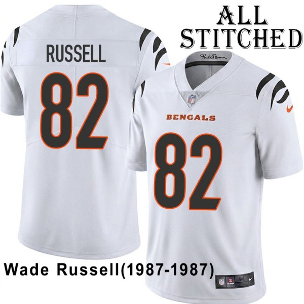 White Embroidered Wade Russell Cincinnati Bengals #82 Stitched Jersey