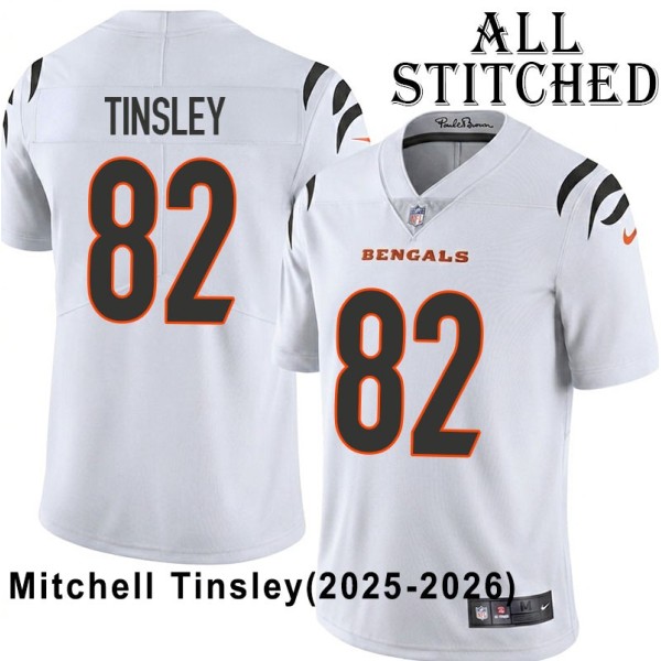 White Embroidered Mitchell Tinsley Cincinnati Bengals #82 Stitched Jersey