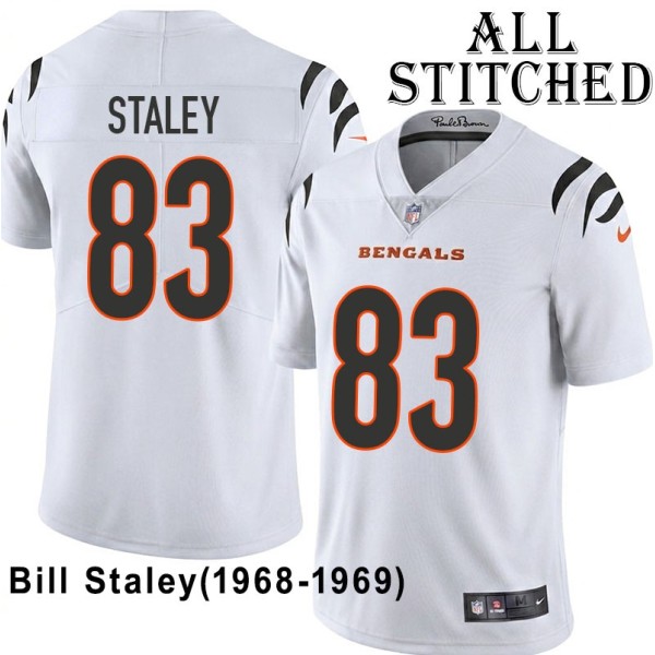 White Embroidered Bill Staley Cincinnati Bengals #83 Stitched Jersey