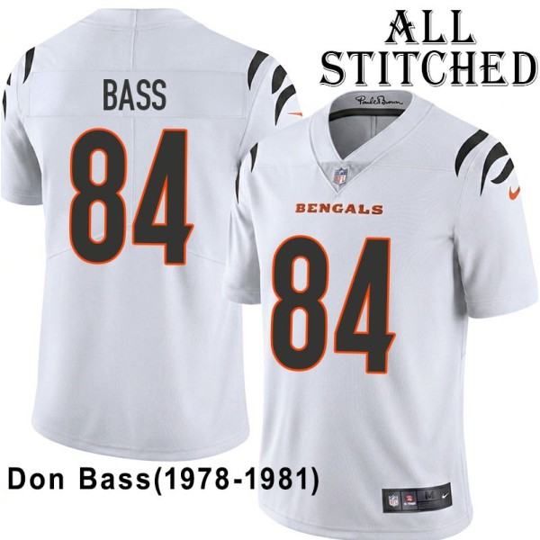White Embroidered Don Bass Cincinnati Bengals #84 Stitched Jersey