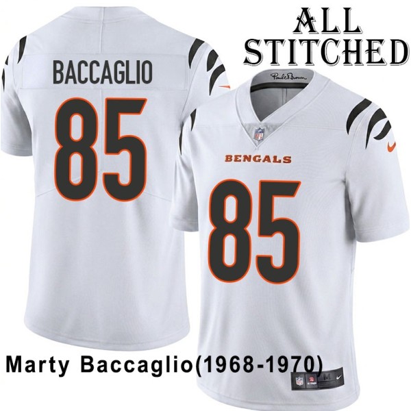 White Embroidered Marty Baccaglio Cincinnati Bengals #85 Stitched Jersey