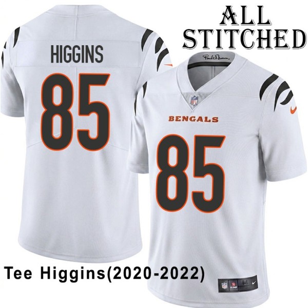 White Embroidered Tee Higgins Cincinnati Bengals #85 Stitched Jersey