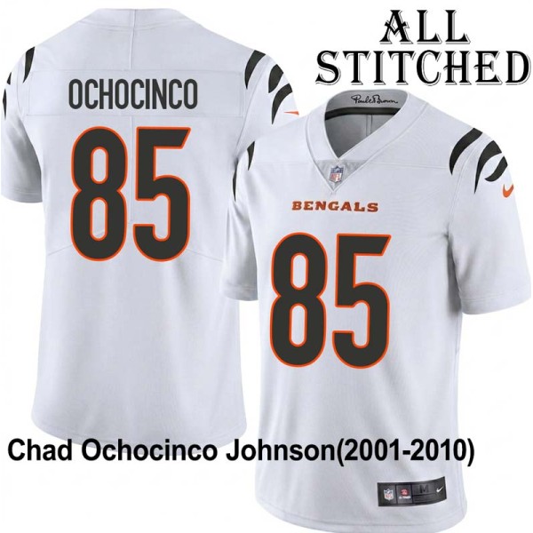 White Embroidered Chad Johnson Cincinnati Bengals #85 Stitched Jersey