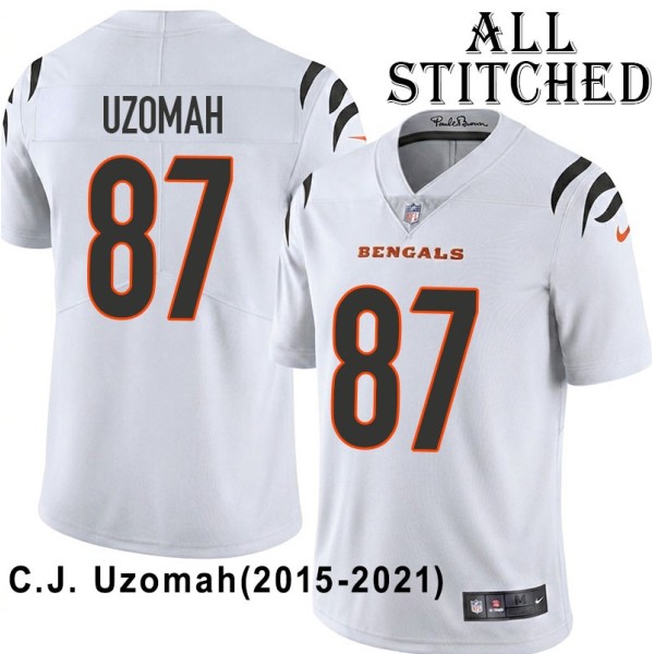 White Embroidered C.J. Uzomah Cincinnati Bengals #87 Stitched Jersey