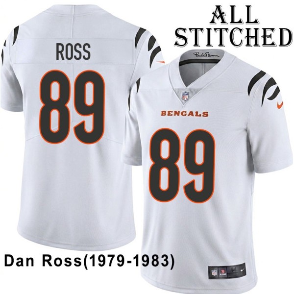 White Embroidered Dan Ross Cincinnati Bengals #89 Stitched Jersey