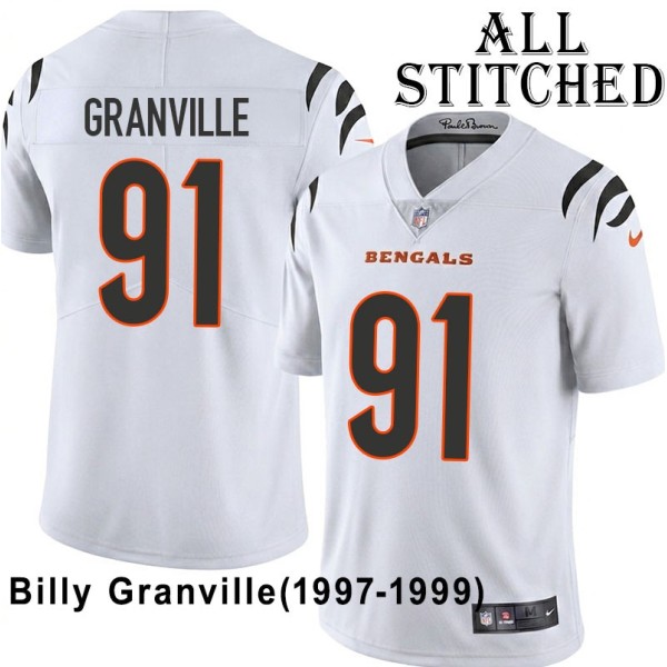 White Embroidered Billy Granville Cincinnati Bengals #91 Stitched Jersey