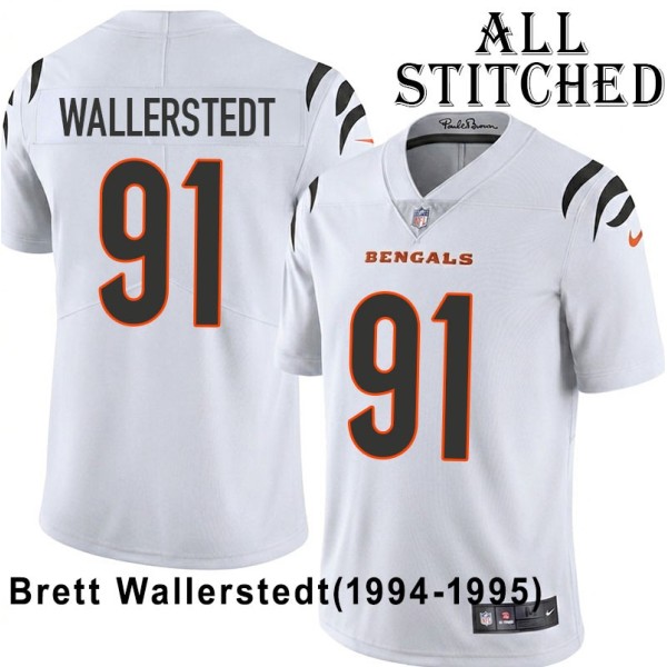 White Embroidered Brett Wallerstedt Cincinnati Bengals #91 Stitched Jersey