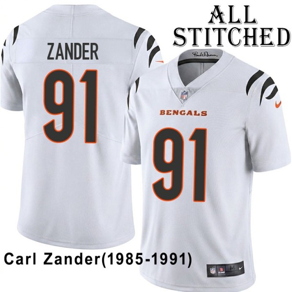 White Embroidered Carl Zander Cincinnati Bengals #91 Stitched Jersey