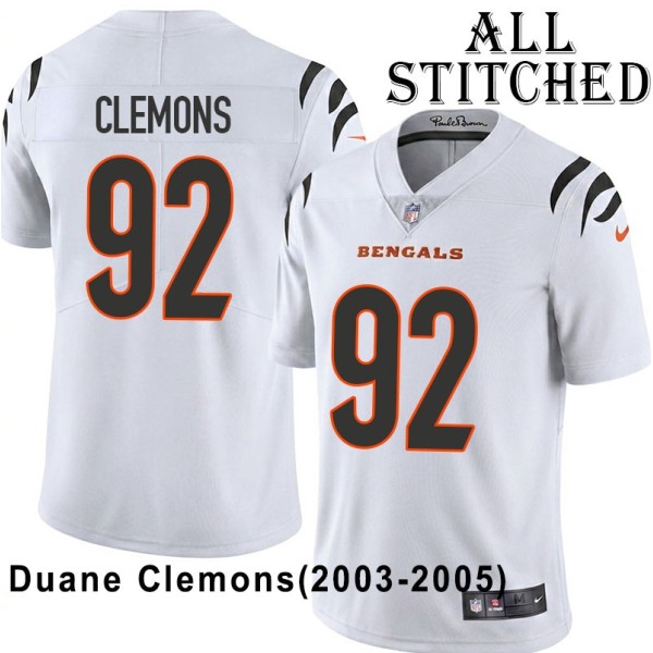 White Embroidered Duane Clemons Cincinnati Bengals #92 Stitched Jersey