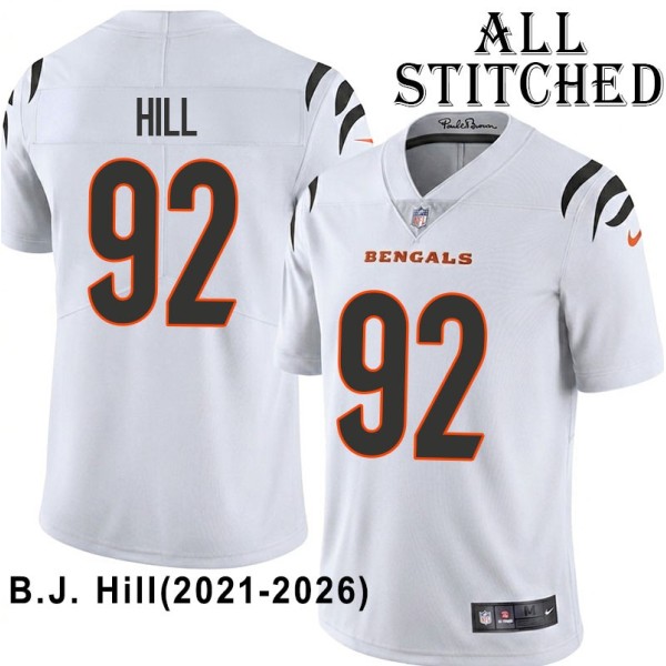 White Embroidered B.J. Hill Cincinnati Bengals #92 Stitched Jersey