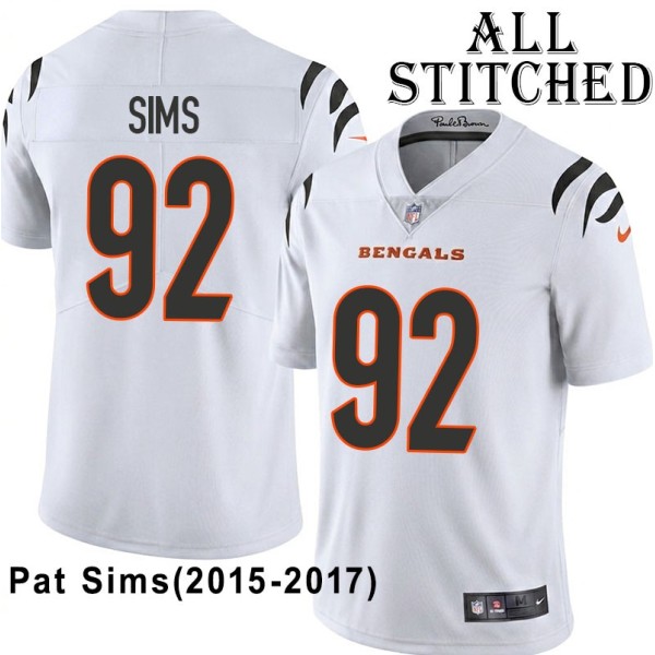 White Embroidered Pat Sims Cincinnati Bengals #92 Stitched Jersey