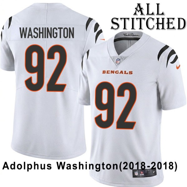 White Embroidered Adolphus Washington Cincinnati Bengals #92 Stitched Jersey