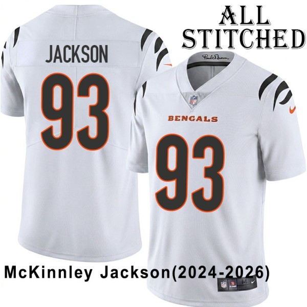 White Embroidered McKinnley Jackson Cincinnati Bengals #93 Stitched Jersey