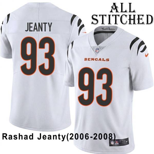 White Embroidered Rashad Jeanty Cincinnati Bengals #93 Stitched Jersey