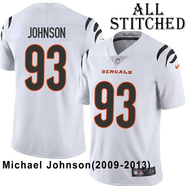 White Embroidered Michael Johnson Cincinnati Bengals #93 Stitched Jersey