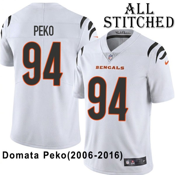 White Embroidered Domata Peko Cincinnati Bengals #94 Stitched Jersey