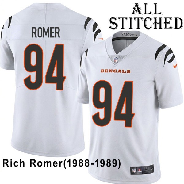 White Embroidered Rich Romer Cincinnati Bengals #94 Stitched Jersey