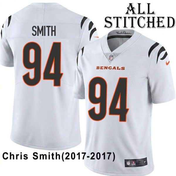 White Embroidered Chris Smith Cincinnati Bengals #94 Stitched Jersey