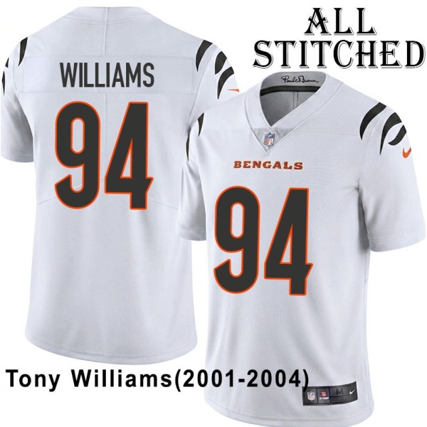 White Embroidered Tony Williams Cincinnati Bengals #94 Stitched Jersey