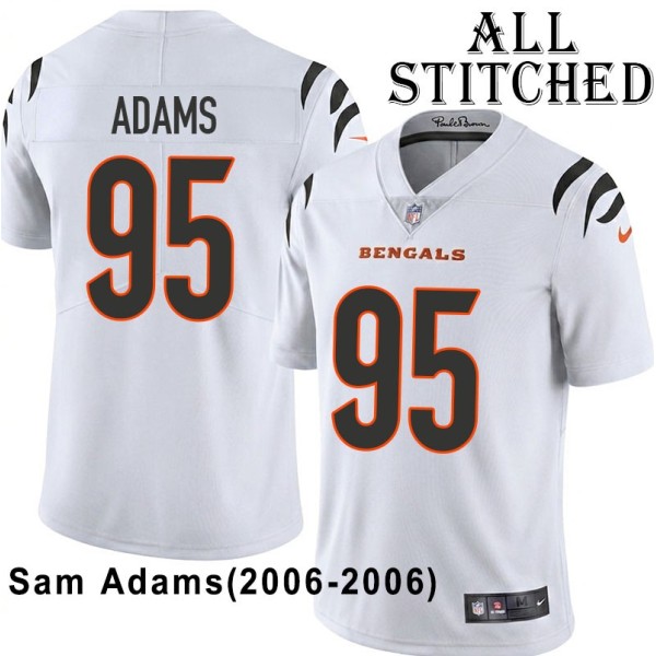 White Embroidered Sam Adams Cincinnati Bengals #95 Stitched Jersey