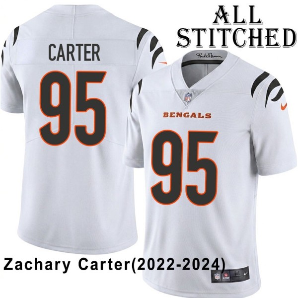 White Embroidered Zachary Carter Cincinnati Bengals #95 Stitched Jersey