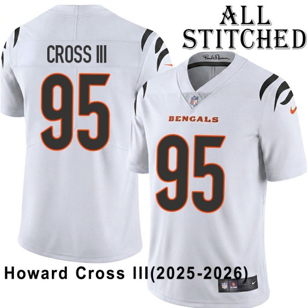 White Embroidered Howard Cross III Cincinnati Bengals #95 Stitched Jersey