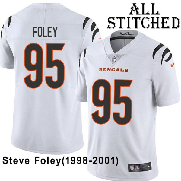 White Embroidered Steve Foley Cincinnati Bengals #95 Stitched Jersey