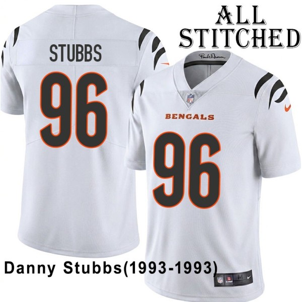 White Embroidered Danny Stubbs Cincinnati Bengals #96 Stitched Jersey
