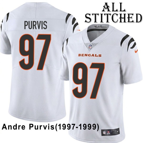White Embroidered Andre Purvis Cincinnati Bengals #97 Stitched Jersey