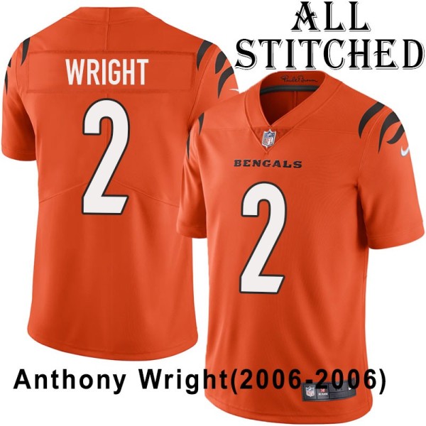 Orange Embroidered Anthony Wright Cincinnati Bengals #2 Stitched Jersey