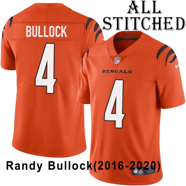 Orange Embroidered Randy Bullock Cincinnati Bengals #4 Stitched Jersey