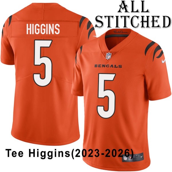 Orange Embroidered Tee Higgins Cincinnati Bengals #5 Stitched Jersey