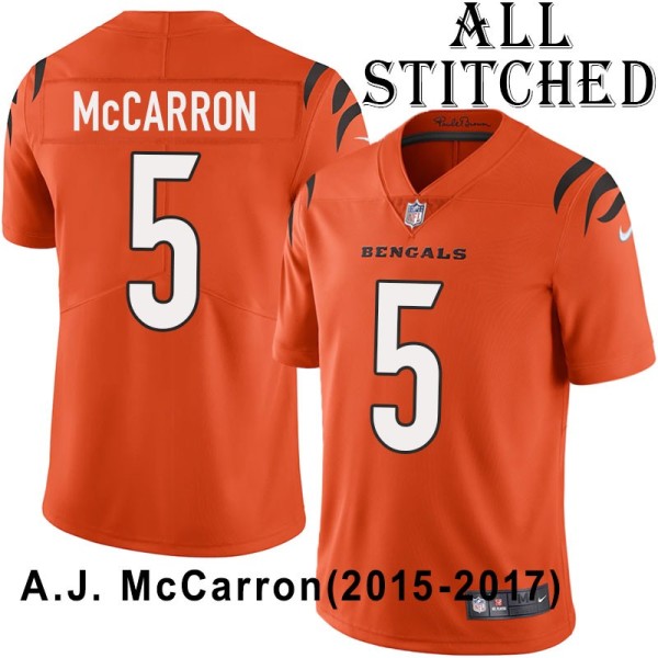 Orange Embroidered A.J. McCarron Cincinnati Bengals #5 Stitched Jersey
