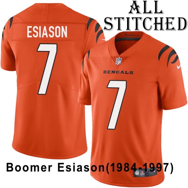 Orange Embroidered Boomer Esiason Cincinnati Bengals #7 Stitched Jersey