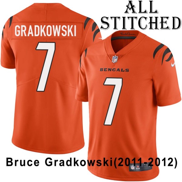 Orange Embroidered Bruce Gradkowski Cincinnati Bengals #7 Stitched Jersey