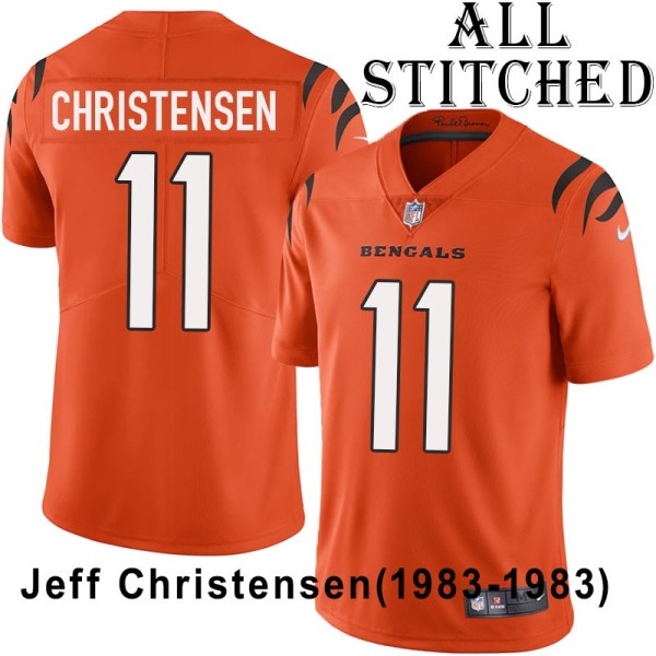 Orange Embroidered Jeff Christensen Cincinnati Bengals #11 Stitched Jersey
