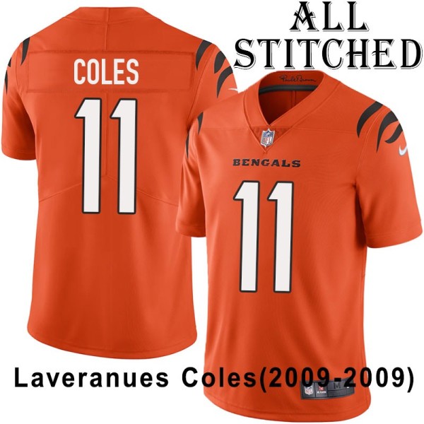 Orange Embroidered Laveranues Coles Cincinnati Bengals #11 Stitched Jersey