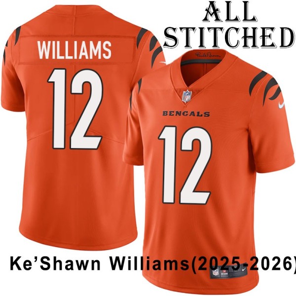 Orange Embroidered Ke'Shawn Williams Cincinnati Bengals #12 Stitched Jersey