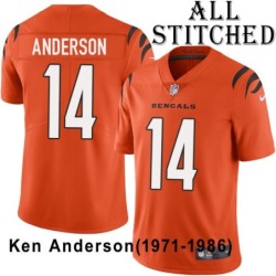 Orange Embroidered Ken Anderson Cincinnati Bengals #14 Stitched Jersey