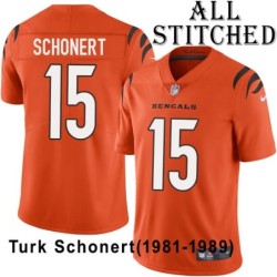Orange Embroidered Turk Schonert Cincinnati Bengals #15 Stitched Jersey