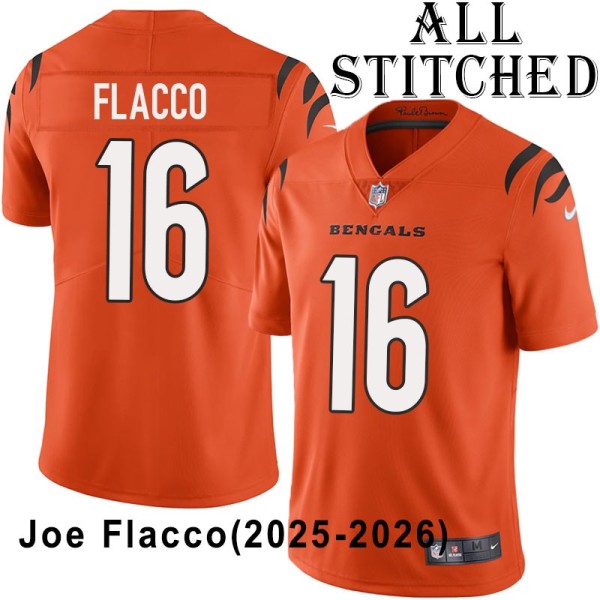 Orange Embroidered Joe Flacco Cincinnati Bengals #16 Stitched Jersey