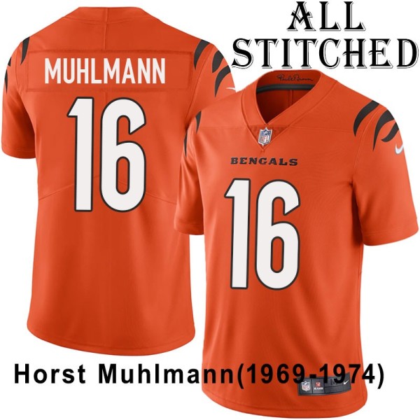 Orange Embroidered Horst Muhlmann Cincinnati Bengals #16 Stitched Jersey