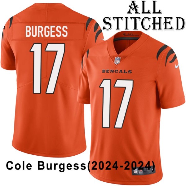 Orange Embroidered Cole Burgess Cincinnati Bengals #17 Stitched Jersey