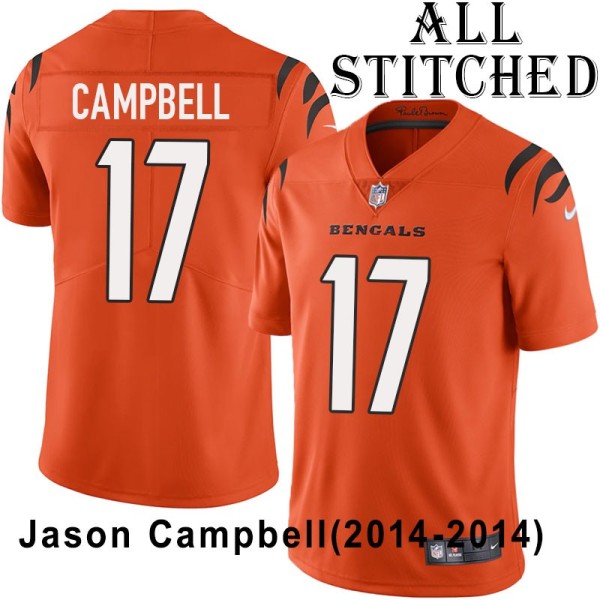 Orange Embroidered Jason Campbell Cincinnati Bengals #17 Stitched Jersey