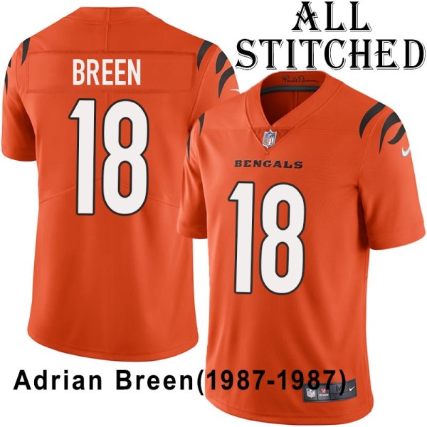 Orange Embroidered Adrian Breen Cincinnati Bengals #18 Stitched Jersey