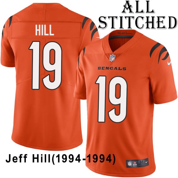 Orange Embroidered Jeff Hill Cincinnati Bengals #19 Stitched Jersey
