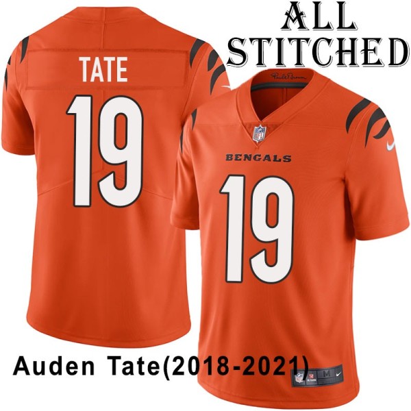 Orange Embroidered Auden Tate Cincinnati Bengals #19 Stitched Jersey