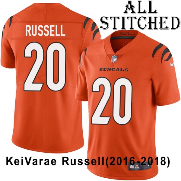 Orange Embroidered KeiVarae Russell Cincinnati Bengals #20 Stitched Jersey