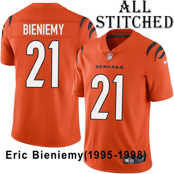 Orange Embroidered Eric Bieniemy Cincinnati Bengals #21 Stitched Jersey