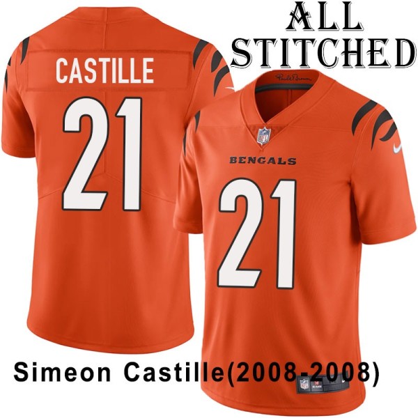 Orange Embroidered Simeon Castille Cincinnati Bengals #21 Stitched Jersey